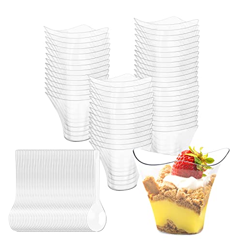 DUTIFUL 50 stycken dessertkoppar med skedar 100 ml mini dessertkopp, dessertkoppar, återanvändbara plastdessertkoppar gör-det-själv plast dessertkoppar för mousse pudding, glass, mat, dessertfest