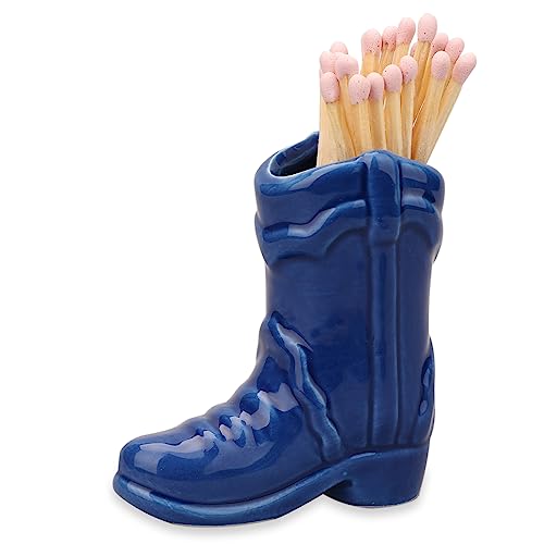 Tändstickshållare, Keramik Boot Match Hållare med Anfallare Cowboy Boot Dekor Tillbehör för Hem Sovrum Badrum Kök (Blå)